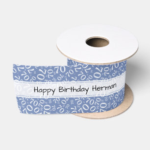 Alles Gute zum 70. Geburtstag Nummernmuster Blau/W Satinband