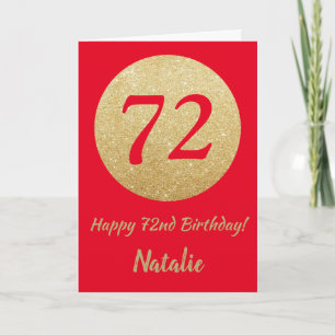 Alles Gute zum 72. Geburtstag, rote und goldene Gl Karte