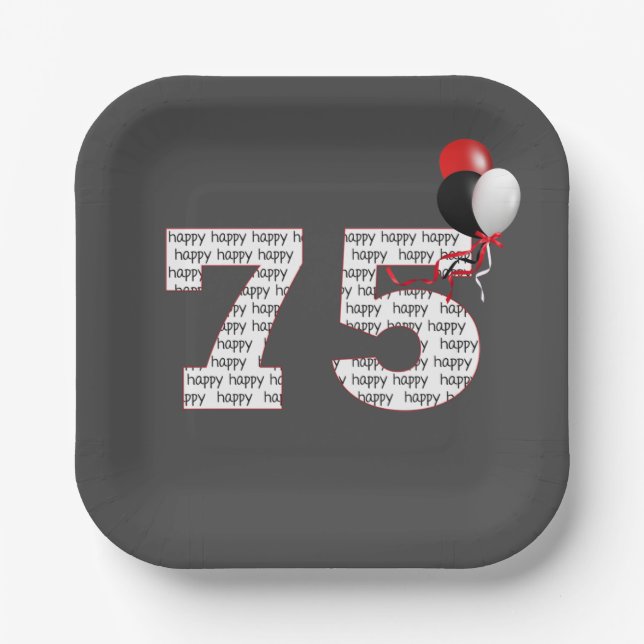 Alles Gute zum 75. Geburtstag auf Grau Pappteller (Vorderseite)