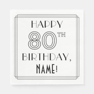 ALLES GUTE ZUM 80. GEBURTSTAG; Art Deco Stil; Benu Serviette