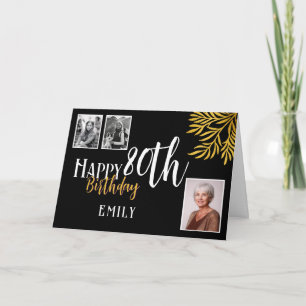 Alles Gute zum 80. Geburtstag Gold Laub 3 Foto Karte