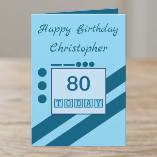 Alles Gute zum 80. Geburtstag heute Name blau Karte