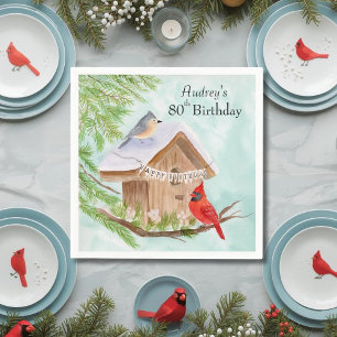Alles Gute zum 80. Geburtstag Vögel im Vogelhaus Serviette