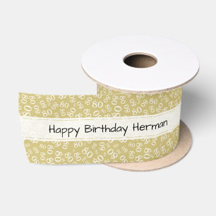 Alles Gute zum 80. Geburtstag Zahl Muster Gold/Wei Satinband