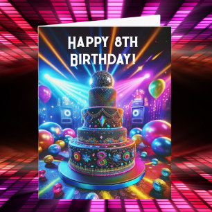 Alles Gute zum 8. Geburtstag Disco-Torte Karte