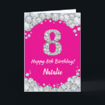 Alles Gute zum 8. Geburtstag Hot Pink und Silver G Karte<br><div class="desc">Herzlich willkommen 8. Geburtstag Hot Pink und Silver Glitzer Card mit personalisiertem Namen. Für weitere Anpassungen klicken Sie bitte auf die Schaltfläche "Anpassen" und verwenden Sie unser Designwerkzeug,  um diese Vorlage zu ändern.</div>