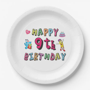 Alles Gute zum 9. Geburtstag für 9-jährige Kinder Pappteller
