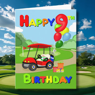 Alles Gute zum 9. Geburtstag Red Boys Golf Karte