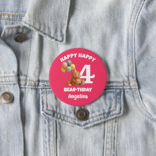 Alles Gute zum BÄRtag Individueller Teddybär zum 4 Button
