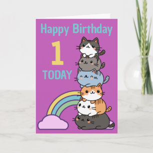 Alles Gute zum ersten (1.) Geburtstag Stapel Katze Karte