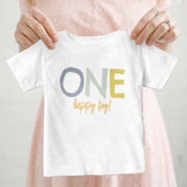 Alles Gute zum ersten Geburtstag, modernes buntes Baby T-shirt