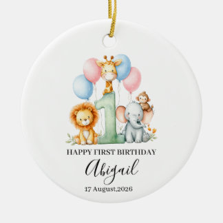 Alles Gute zum ersten Geburtstag Safari-Tier mit i Keramik Ornament