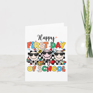 Alles Gute zum ersten Schultag für Junge zurück in Karte