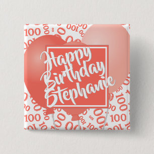 Alles Gute zum Geburtstag 100. Zahlenmuster Korall Button
