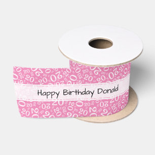 Alles Gute zum Geburtstag 20 Rosa/Weißes Zahlenmus Satinband