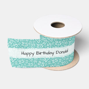 Alles Gute zum Geburtstag 25 Türkis/Weiß Zahlenmus Satinband