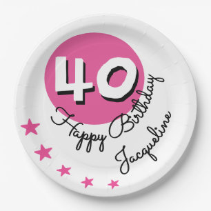 Alles Gute zum Geburtstag, 40. Rosa Individuelle N Pappteller