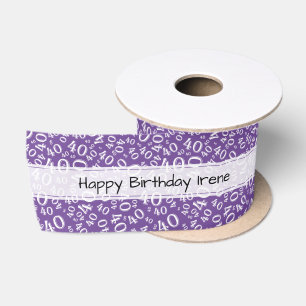 "Alles Gute zum Geburtstag" 40 Zahlenmuster Lila/W Satinband