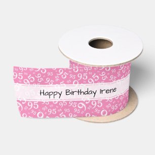 Alles Gute zum Geburtstag 95 Zahlenmuster Rosa/Wei Satinband