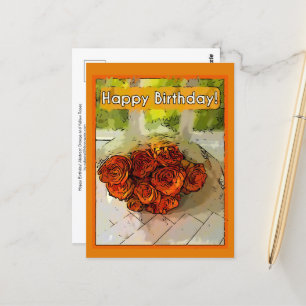 Alles Gute zum Geburtstag! Abstrakte orange und ge Postkarte