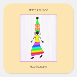 Alles Gute zum Geburtstag, Afrikanische Kunst Nied Quadratischer Aufkleber