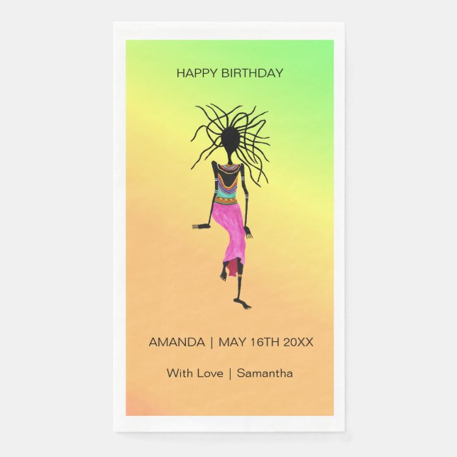 Alles Gute zum Geburtstag, afrikanische Kunsthandw Serviette (Vorderseite)