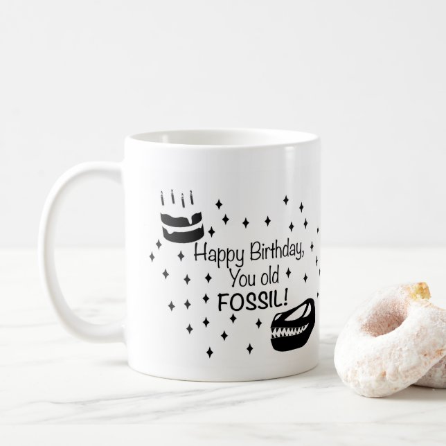 Alles Gute zum Geburtstag, Altes Fossil, sonniger  Kaffeetasse (Mit Donut)