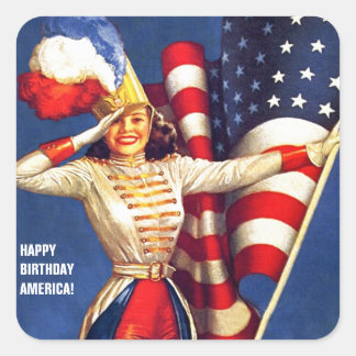 Alles Gute zum Geburtstag, Amerika. 4. Juli Retro- Quadratischer Aufkleber