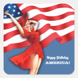 Alles Gute zum Geburtstag, Amerika. Retro-Button Quadratischer Aufkleber