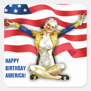 Alles Gute zum Geburtstag, Amerika. Retro-Pin-up Quadratischer Aufkleber
