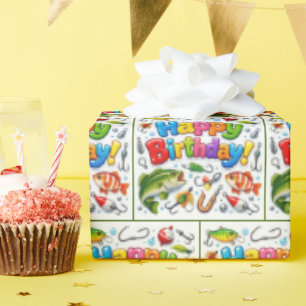 Alles Gute zum Geburtstag Angelköder und Haken Geschenkpapier