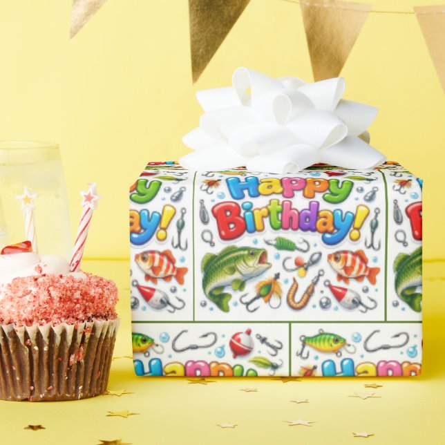 Alles Gute zum Geburtstag Angelköder und Haken Geschenkpapier (Geburtstagsparty)