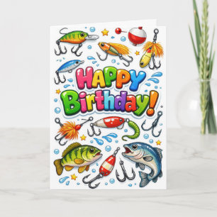 Alles Gute zum Geburtstag Angelköder und Haken Karte