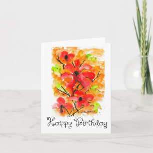 Alles Gute zum Geburtstag, Aquarell Rote Blume Kun Karte