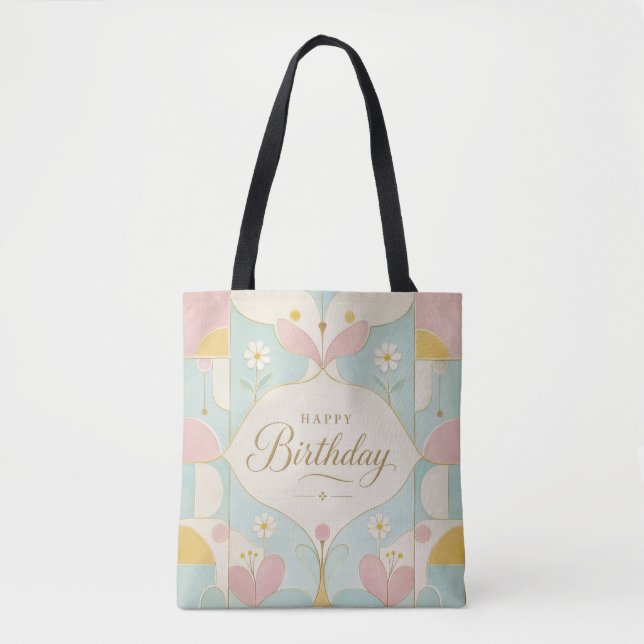 Alles Gute zum Geburtstag Art Deco Pastell Blumen  (Vorderseite)