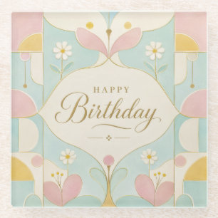 Alles Gute zum Geburtstag Art Deco Pastell Blumen  Glasuntersetzer