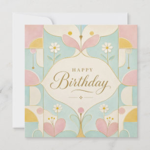 Alles Gute zum Geburtstag Art Deco Pastell Blumen Karte