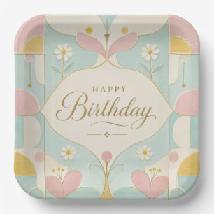 Alles Gute zum Geburtstag Art Deco Pastell Blumen Pappteller