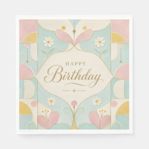Alles Gute zum Geburtstag Art Deco Pastell Blumen Serviette