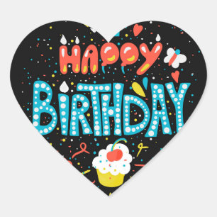Alles Gute zum Geburtstag auf schwarz Herz-Aufkleber