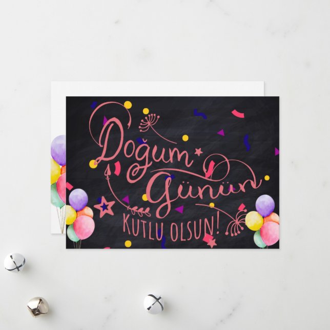 Alles Gute zum Geburtstag auf Türkisch | Türkische Feiertagskarte (Vorderseite/Rückseite Beispiel)