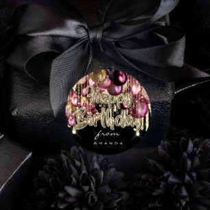 Alles Gute zum Geburtstag aus Burgund GOLD Balloon Runder Aufkleber