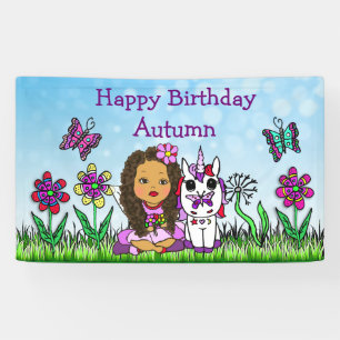 Alles Gute zum Geburtstag Banner Einhorn und Fee