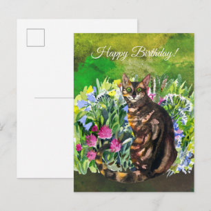 Alles Gute zum Geburtstag Bengalkatze mit Blumen Postkarte