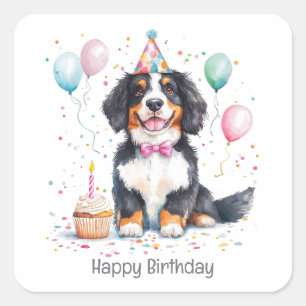 Alles Gute zum Geburtstag Berner Sennenhund Quadratischer Aufkleber
