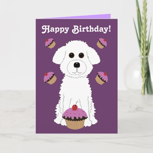 Alles Gute zum Geburtstag Bichon mit lila kleinen Karte (Vorderseite)