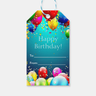 Alles Gute zum Geburtstag - Blau farbige Ballone - Geschenkanhänger