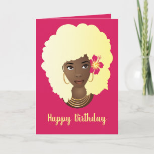 Alles Gute zum Geburtstag! Blonde Afro, Rosa, Blum Karte