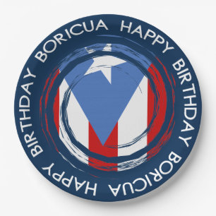 Alles Gute zum Geburtstag Boricua, Puerto Rico-Fla Pappteller