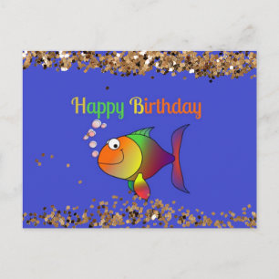 Alles Gute zum Geburtstag, Bubbles der Fisch mit D Postkarte